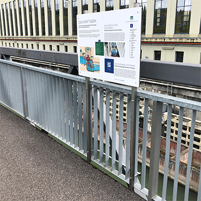 Schautafel und Tafelträger für Wasserkraftwerk Ryburg-Schörstadt Schautafel und Tafelträger für Wasserkraftwerk Ryburg-Schörstadt